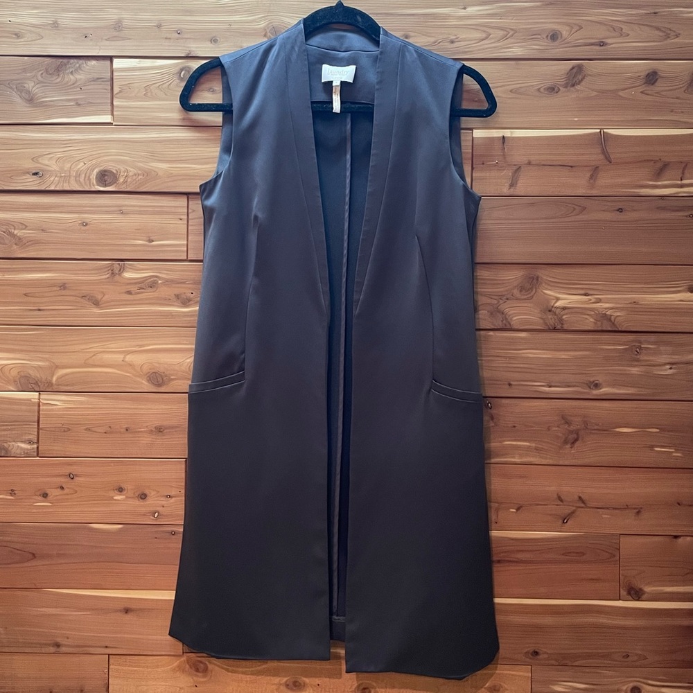 Laundry Gray Satin Open Long Vest Size 2
